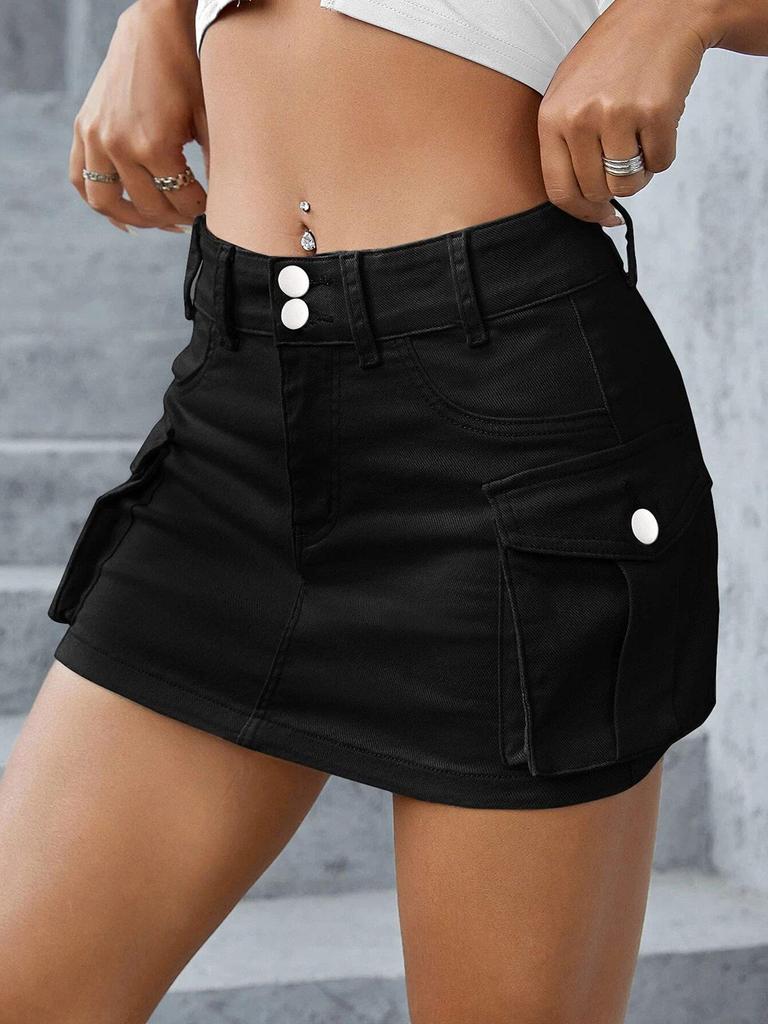 European & American Street Style Low-Waist Slim Fit Solid Color Autumn Skirt for Women