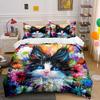 "Colorful Cat Floral Art Prints" Multiple sizes kid's and adults' bedroom Exquisite 3PC bedding set, gift