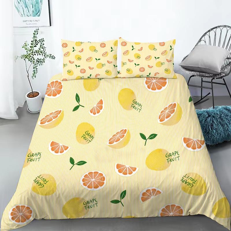 Kawaii Fruit Bedding Set For Kids Adults Bedroom Decor Lemon Watermelon Print Duvet Cover Set Twin Full Queen King Quilt Cover