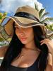 Cappello di Paglia da Donna con Frange Ampia Tesa Protezione Solare Vacanza al Mare Estate
