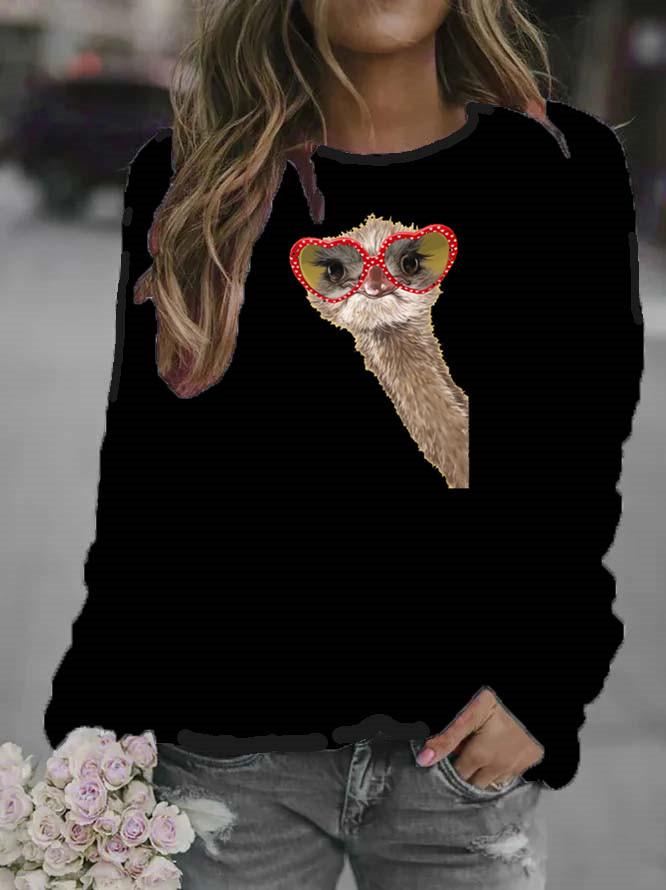 Women's Cartoon Animal Round Neck Hoodie