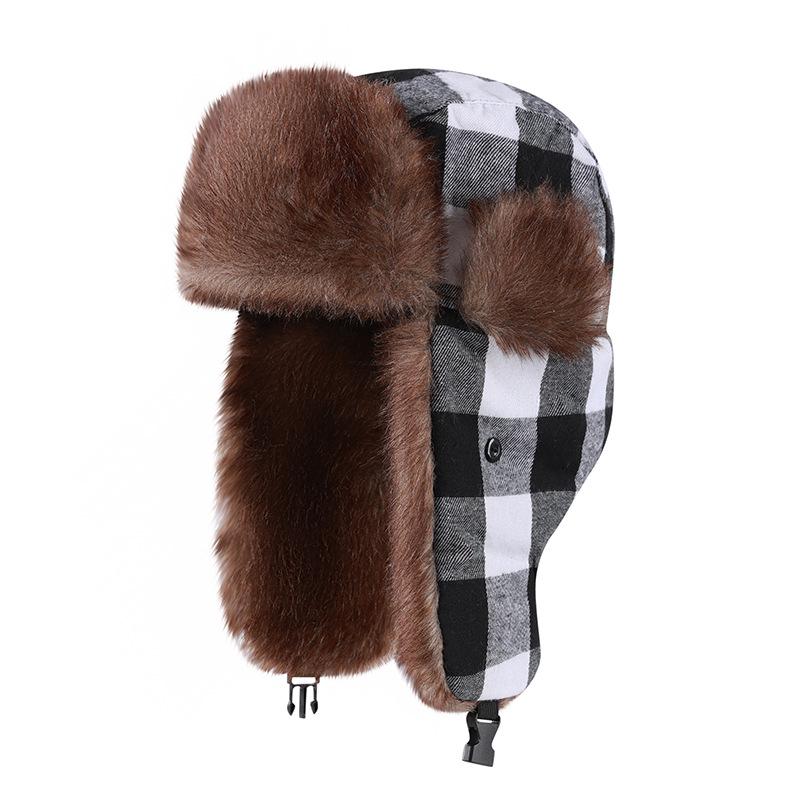 Plaid Lei Feng Hat Men & Women - Autumn/Winter Thickened Warm Hat with Ear Protection