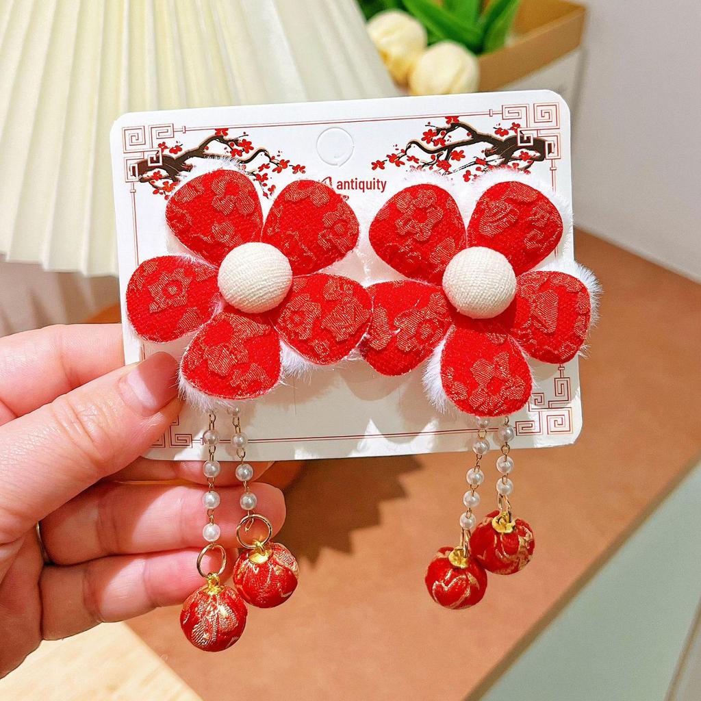 Festive Red Floral Baby Headband - Cute Ancient Style Elastic Accessory for Little Girls