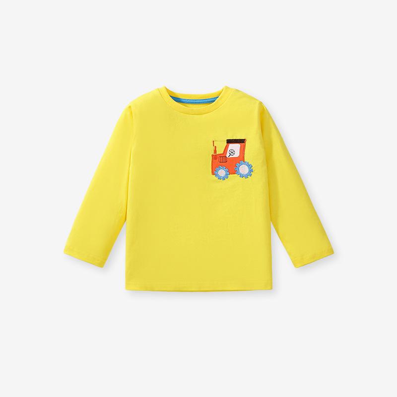 

Осенняя детская футболка с длинными рукавами, детский хлопковый топ с вышитыми нашивками, детская футболка с европейскими и американскими мультфильмами 110 жёлтый