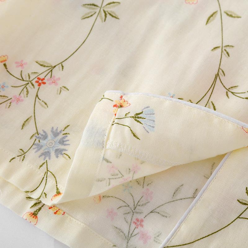 New Summer Women's Pajamas Short-sleeved Shorts Suit Cotton Double-layer Gauze Print Fresh Home Clothes Two-piece Set Ladies