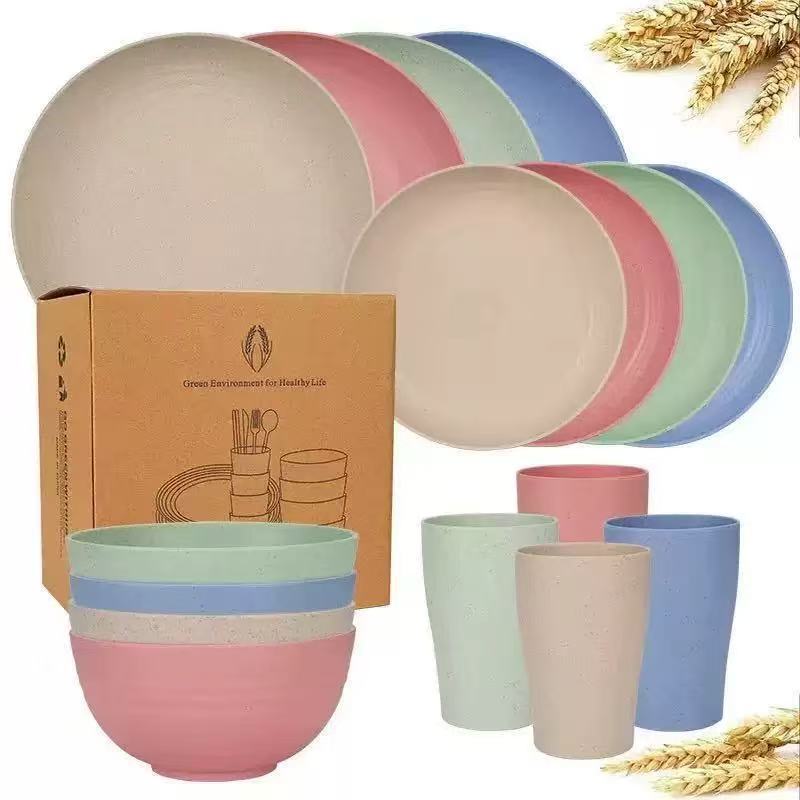 16pcs Unbreakable High Quality Plastic Dinnerware Sets - Reusable, Lightweight, for Daily Use, Outdoor Dining, Camping Essential