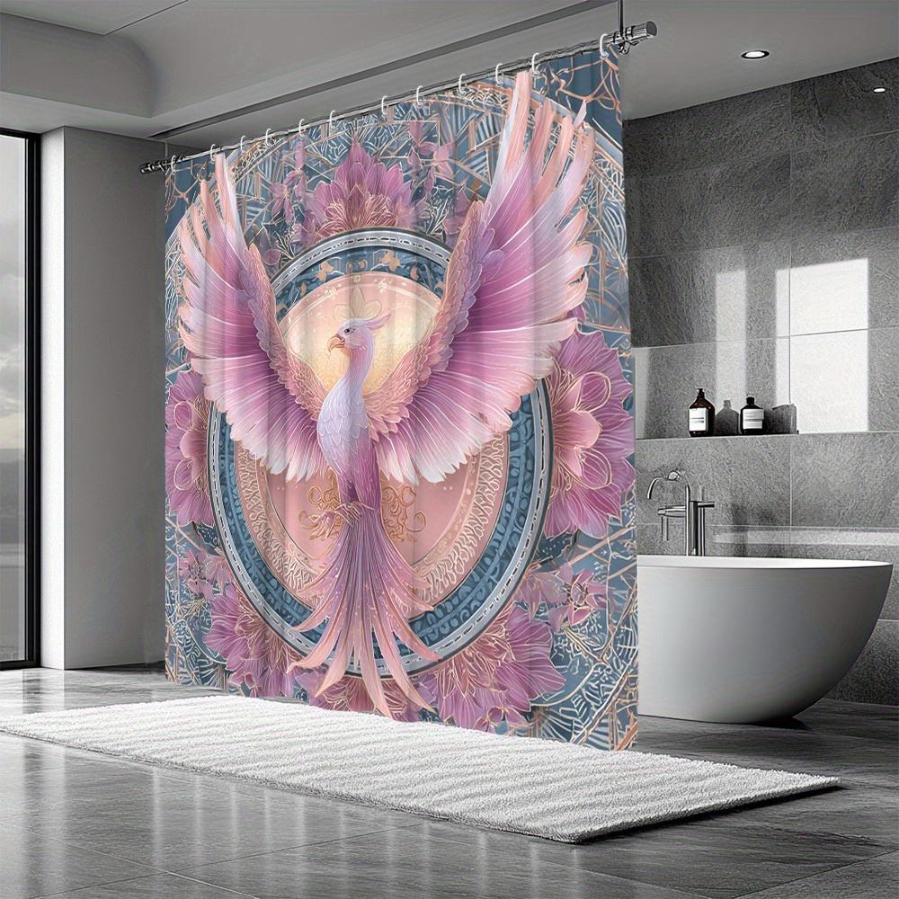 1Pc Phoenix Shower Curtain, Animal And Floral Pattern Bath Curtain, Bathtub Partition Hanging Fabric, Bathroom Decor, Polyester