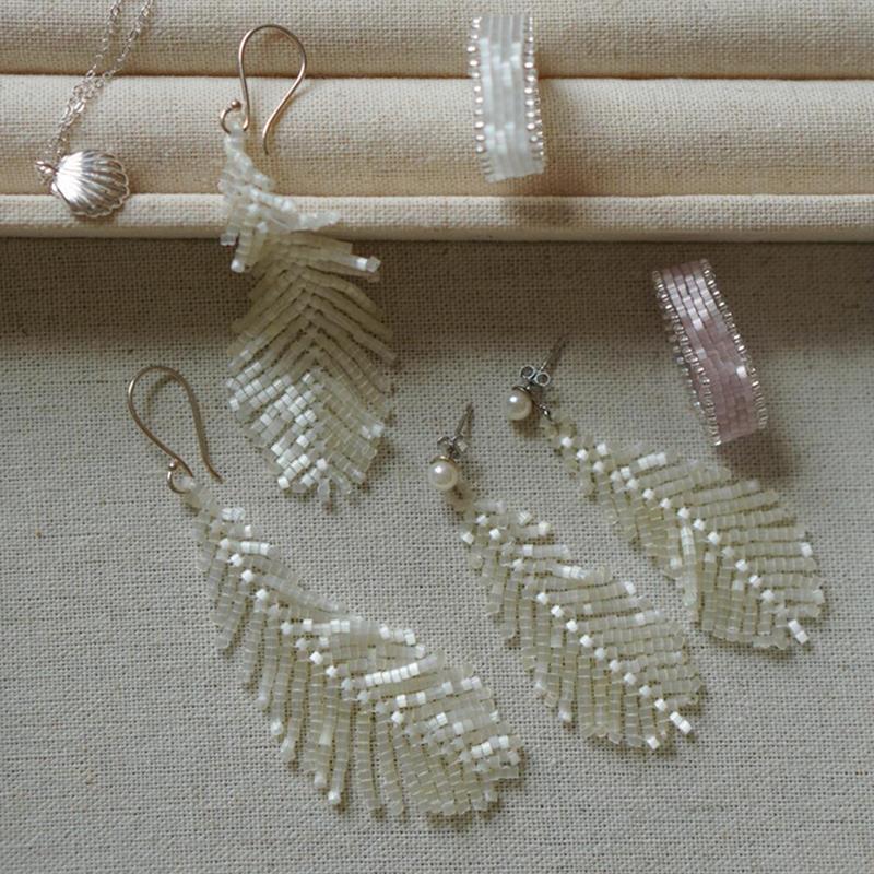 Pearl opal leaf fringed earrings fashion super fairy temperament earrings niche versatile high-end earrings