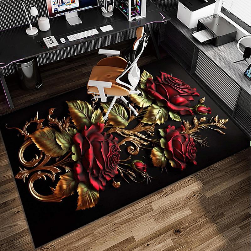 Gothic Rose Artwork Office Rug Chair Mat, Entryway Carpet, Suitable for Front Door, Bedroom, Living Room, Desk, Holiday Gift