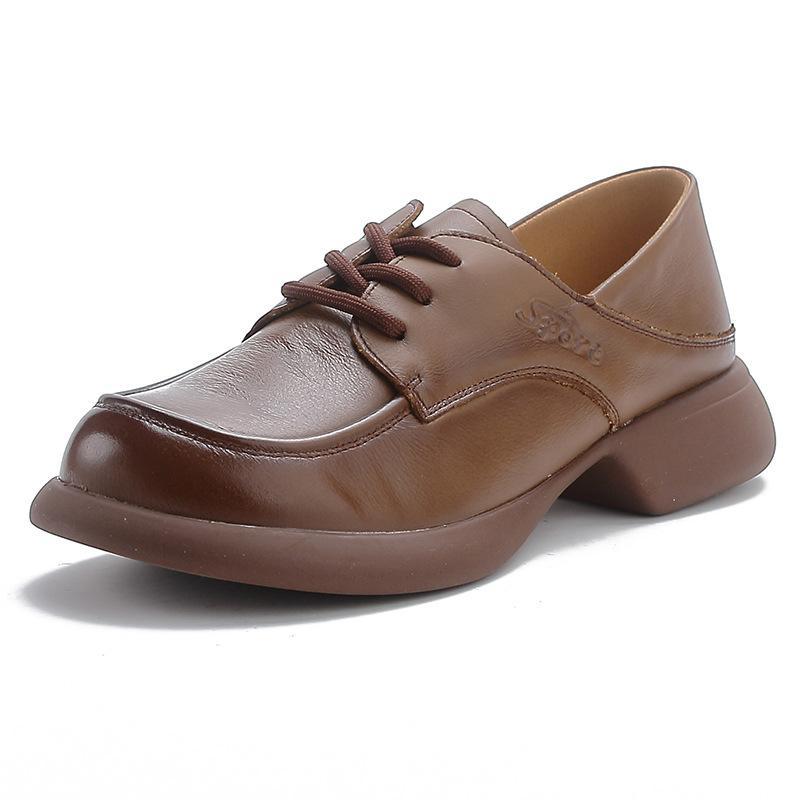 

Весенне-осенние женские кожаные туфли, универсальные, на среднем каблуке, на толстой подошве, на толстом каблуке, с круглым носком, ретро, повседневные 41