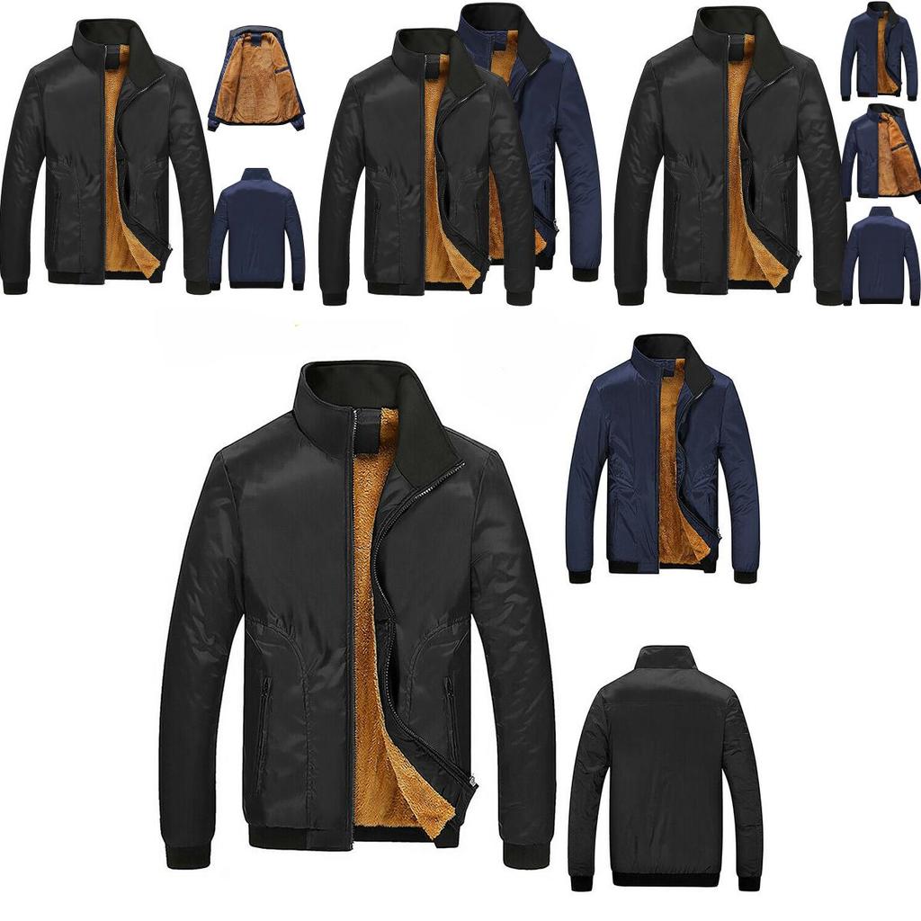 Men's Faux Fleece Fur Lined Hoodie Zip Up Coat Jacket With Warm Stand Collar