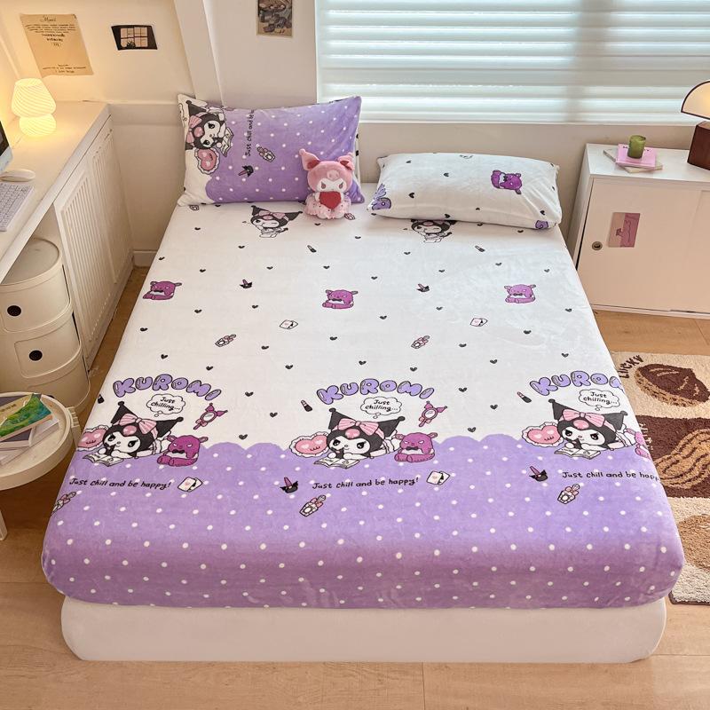 3D Pattern K-Kuromi Soft Bedding Fitted Sheet Deep Pocket 30Cm Cartoon H-Hello Kitty Fitted Sheets Fade Resistant Multiple Sizes