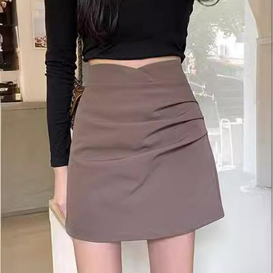 Women's High Waist Irregular Pleated Skirt - Slim, Versatile A-Line Skirt for Spring and Autumn
