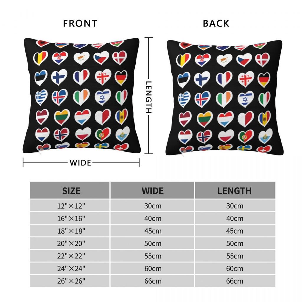 Concours Eurovision de la Chanson Drapeaux Cœurs Esc Ebu Eurofans Taie d'Oreiller Housse de Coussin Musical Décoration Taie d'Oreiller Pour Voiture 45X45Cm