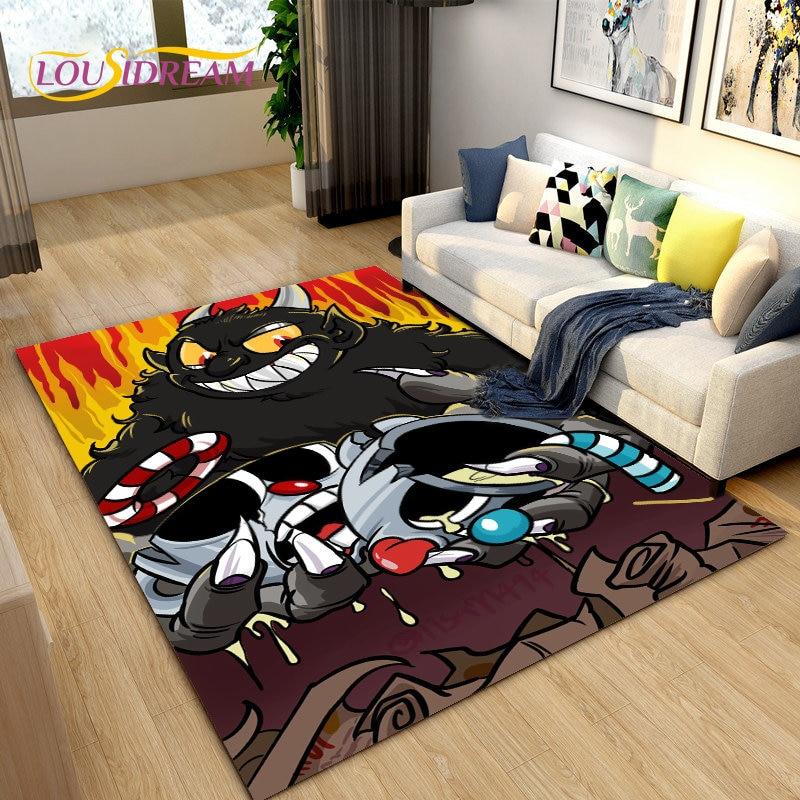 Alfombra de juego de Cuphead y Mugman, ideal para sala de estar, dormitorio, sofá, decoración, alfombra antideslizante para niños.