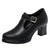 6cm Breathable Comfortable T Strap Soft Leather Shoes Women Pumps 2025 Spring Med Block Heels Shoes for Office Work Dance Mom