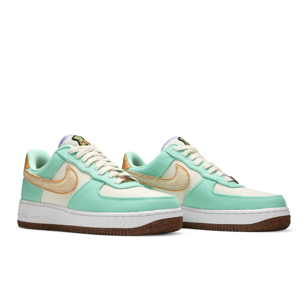 Nike Womens Air Force 1 '07 LX 'Happy Pineapple' (women's sizes) Green Glow / Coconut Milk / Metallic Gold Skateboard Shoes CZ0268 300