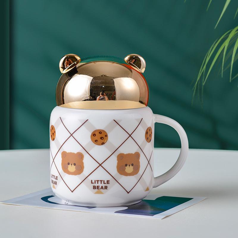High Value J Mirror Chess Lattice Ceramic Cup Home Office Water Cup Coffee Cup Bear Mug Gift