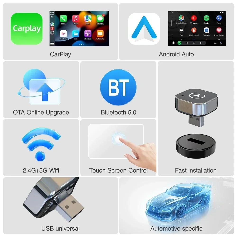 2-in-1 Wireless CarPlay Androidcar Adapter Plug and Playconversion From Wired To Wireless Dongle,suitable for Wired CarPlay Cars
