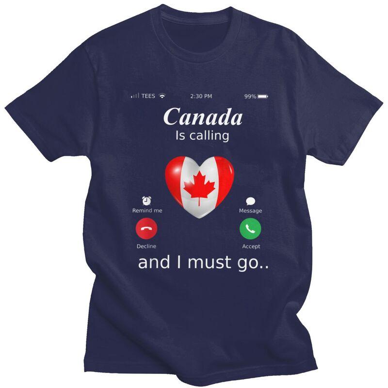 

Mens Canada Is Calling Canada Flag T Shirt Short Sleeves Cotton Tshirts Anniversary Birthday Gift Leisure Tee Loose Fit Clothing 4XL