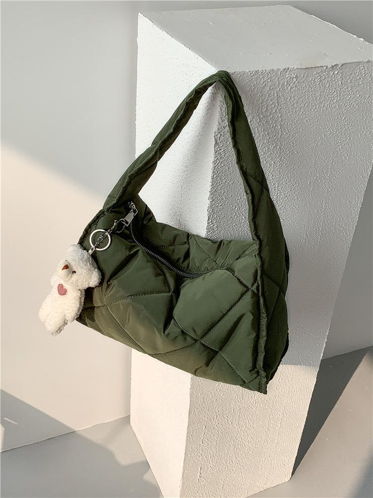 Autumn and Winter Women's Bags Large Capacity Soft Down Cloud Bags Nylon Shoulder Bags Women's Niche Cotton Clothes Rhombus Handbag