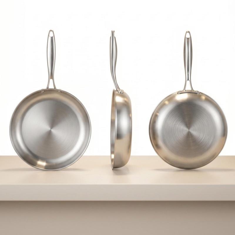 Stainless Steel Non-Stick Frying Pan, 304 Grade, Thickened Flat Bottom, Triple-Layer, Ideal for Home and Steak Cooking.