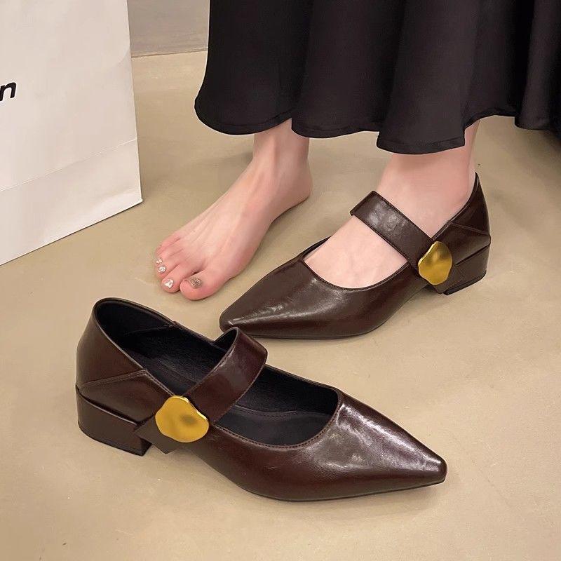 Women's Retro Brown Leather Mary Jane Loafers - Pointed Toe Soft Sole (2025)