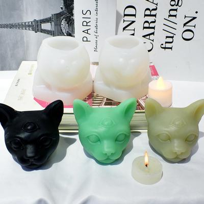 DIY Three Eyed Demon Cat Head Candle Silicone Mold 3D Evil Cat Head Plaster Ornament Decoration Gypsum Homemade Silicone Mold