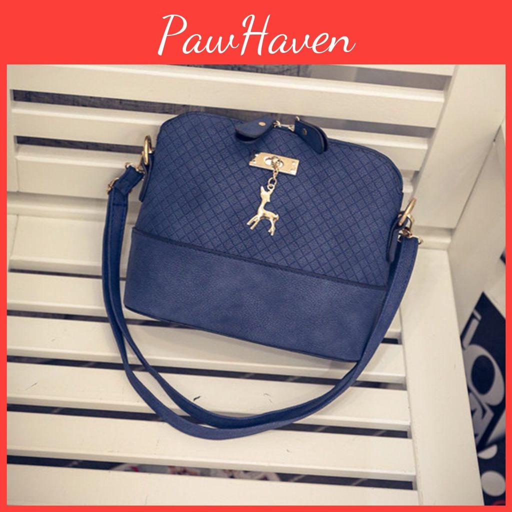 Elegant Square Grid Deer Pendant Shoulder Bag Messenger Tote Women With Premium Pu Leather