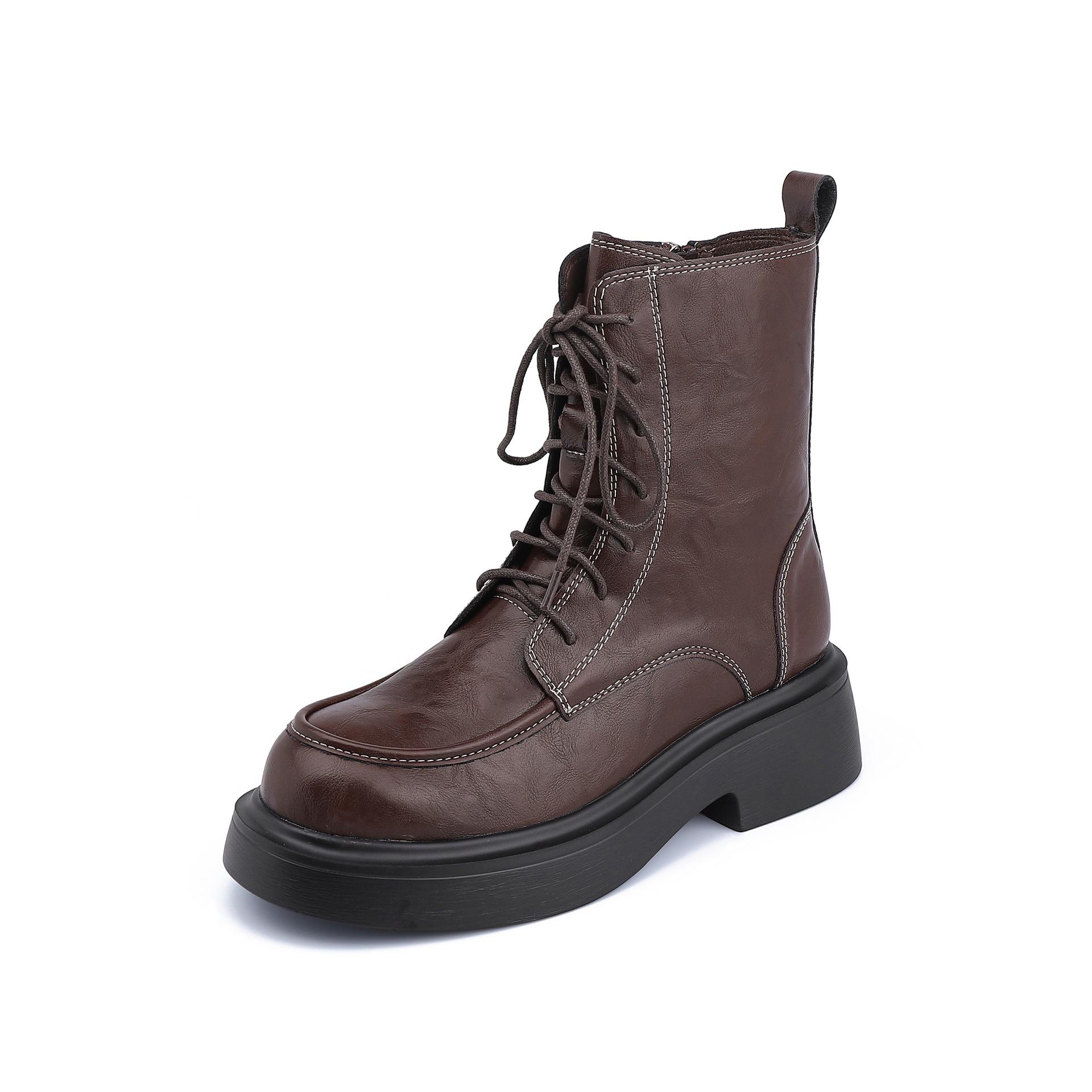 

Grape mother winter new thick-soled Martin boots women wear high-end British style retro thick-soled short boots children 40 коричневый