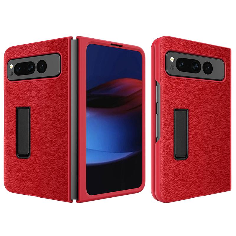

For Google Pixel Fold Hinge Protection PU Leather+PC Cover Kickstand Phone Case E