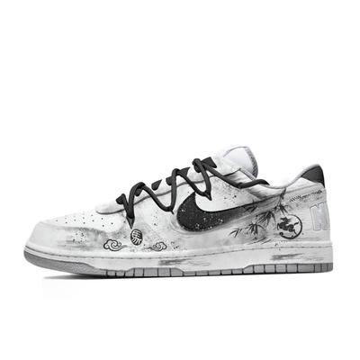 Großer Bambus Schatten Pferdehufe Leder Abriebfest Atmungsaktiv Niedrig geschnitten Skateboard Schuhe Herren Grau Weiß 355152-106(Team60-)