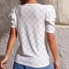Hollow Out Jacquard O Neck Summer Blouse Elegant Pleated Puff Short Sleeve T-shirt Women Tops Mujer Sweet Casual Shirts 25345