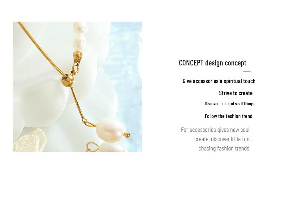 Retro Design Necklace: Titanium Steel with French Freshwater Pearl & Adjustable Tassel Pendant, Non-fading.