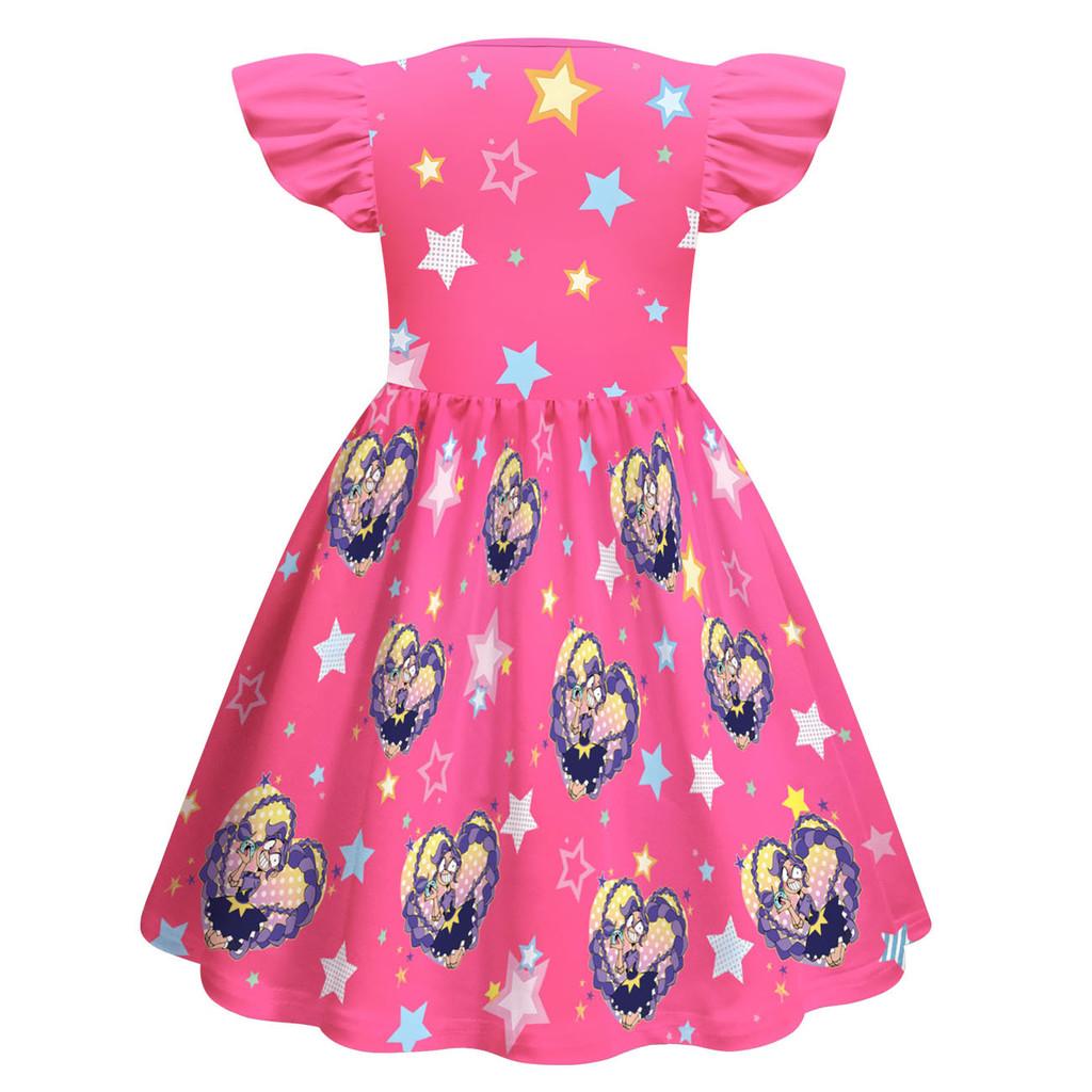 83029 Kids Girls Lily Lovebraids Printed Round Neck Ruffle Short Sleeves Dress