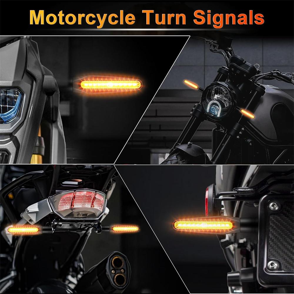 Super Bright 4PCS Motorcycle Indicators Flowing LED Turn Signal Lights 12V for Motorbike Scooter Quad Cruiser Off Road, Amber Yellow