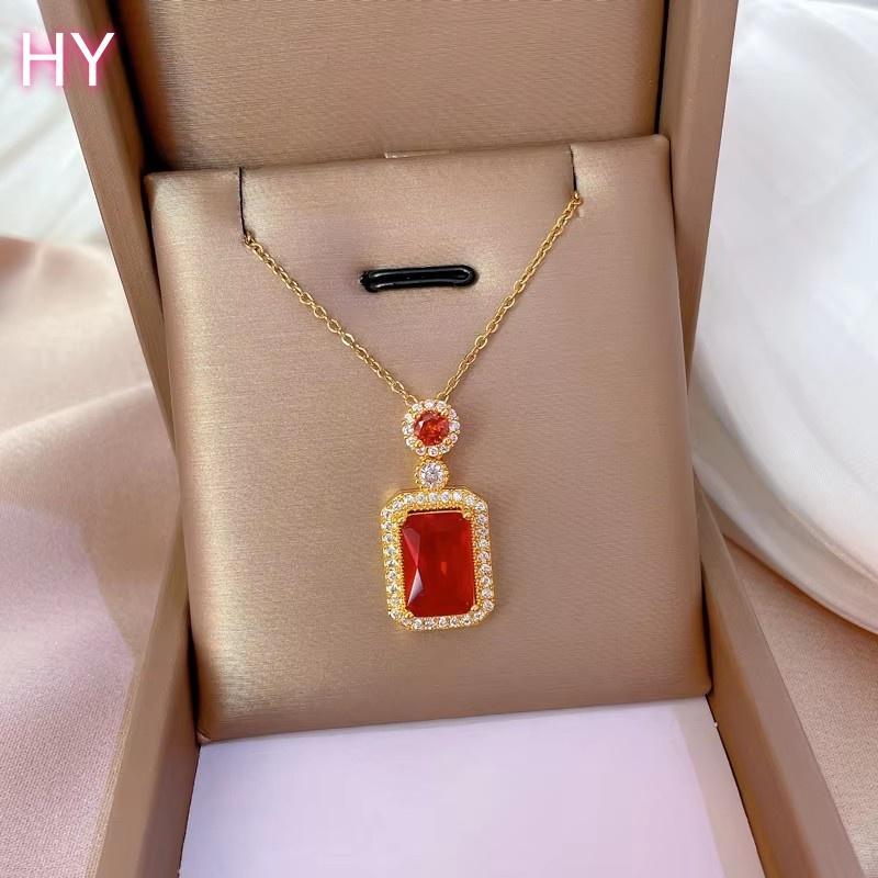 HY High Quality Stainless Steel 18k Gold  Heart Butterfly Clover Pendant Necklace Earring Wedding Luxury Fashion Jewelry Sets 40+5cm красный