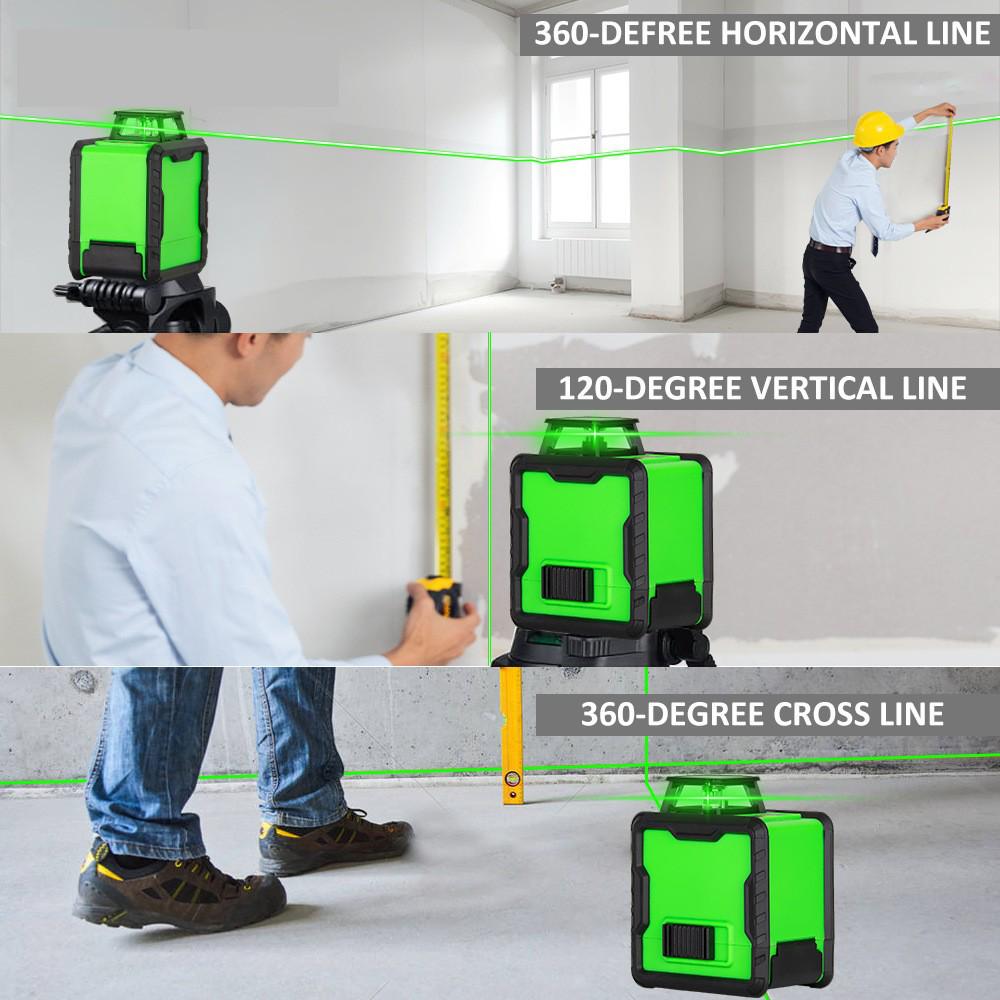 Mini Portable Laser Level 5-Line Green Light Projector with Automatic Leveling