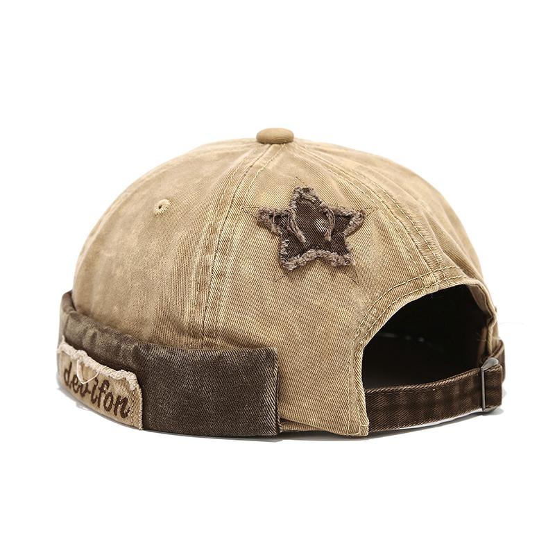 

Bocca Retro Washed Color Docker Cap Without Visor Star Splicing Brimless Caps Letter Adjustable Beanie Hat Vintage Style Hip Hop Adjustable хаки
