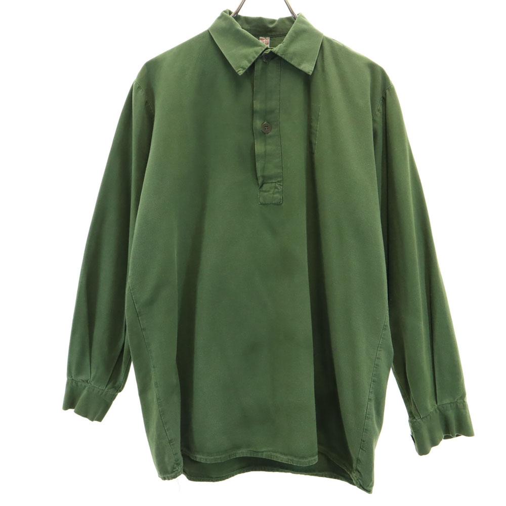 SWEDENISH ARMY 70s vintage Long sleeve half button shirt khaki Men's Used
