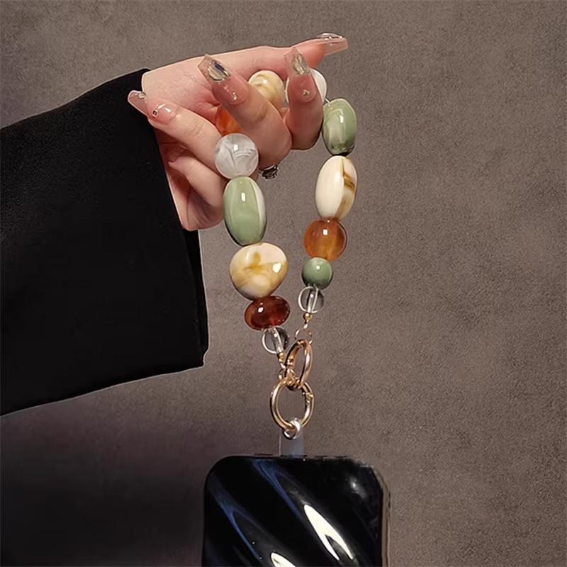 Korean Retro Bead Bracelet For iPhone Phone Strap Charm Chain Knot Cellphone Lanyard Keychain Bag Earphones Pendant Accessories