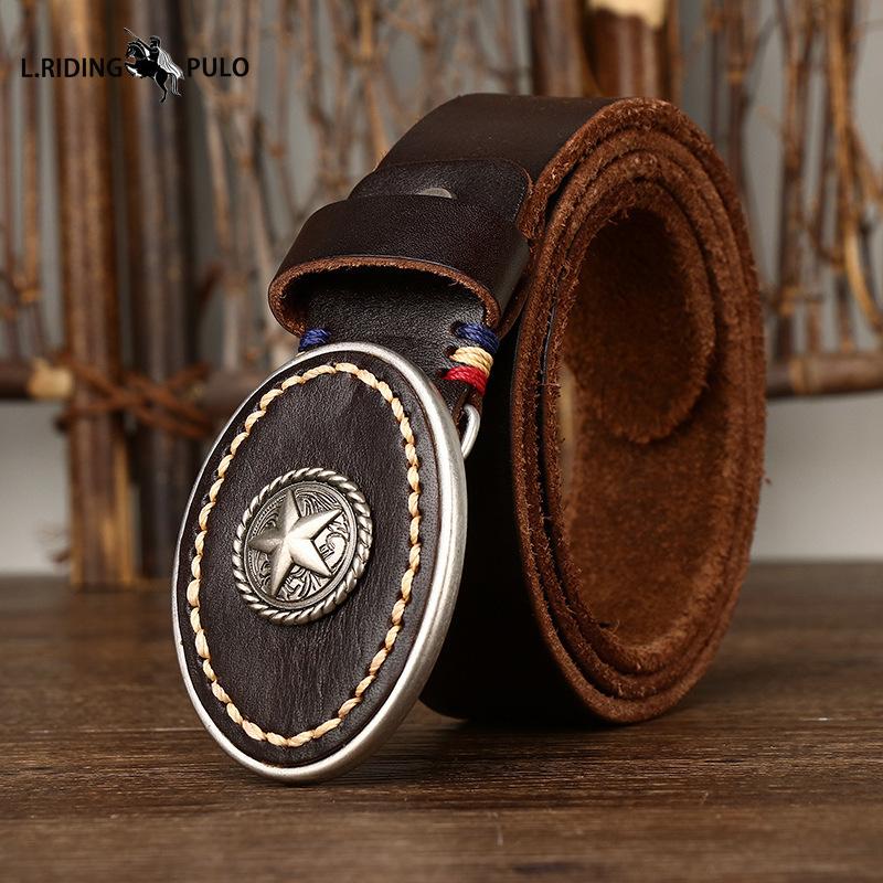 Personality Trend Wild Thick First Layer Cowhide Smooth Buckle Belt Men's Genuine Leather Buckle Retro Belt