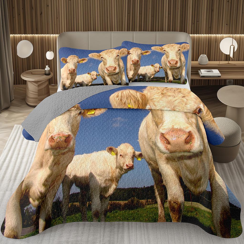 Cute Milk Cow Bedspread Set Twin Queen King Size Farm Animal Print Quilt Set Farmhouse Coverlet Set For Boys Teen Bedroom Decor