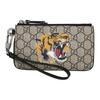 Distressed Tiger Head Print Presbyopia Logo Canvas Patch Leather Coin Purse Clutch Large Men's Ebony/Black