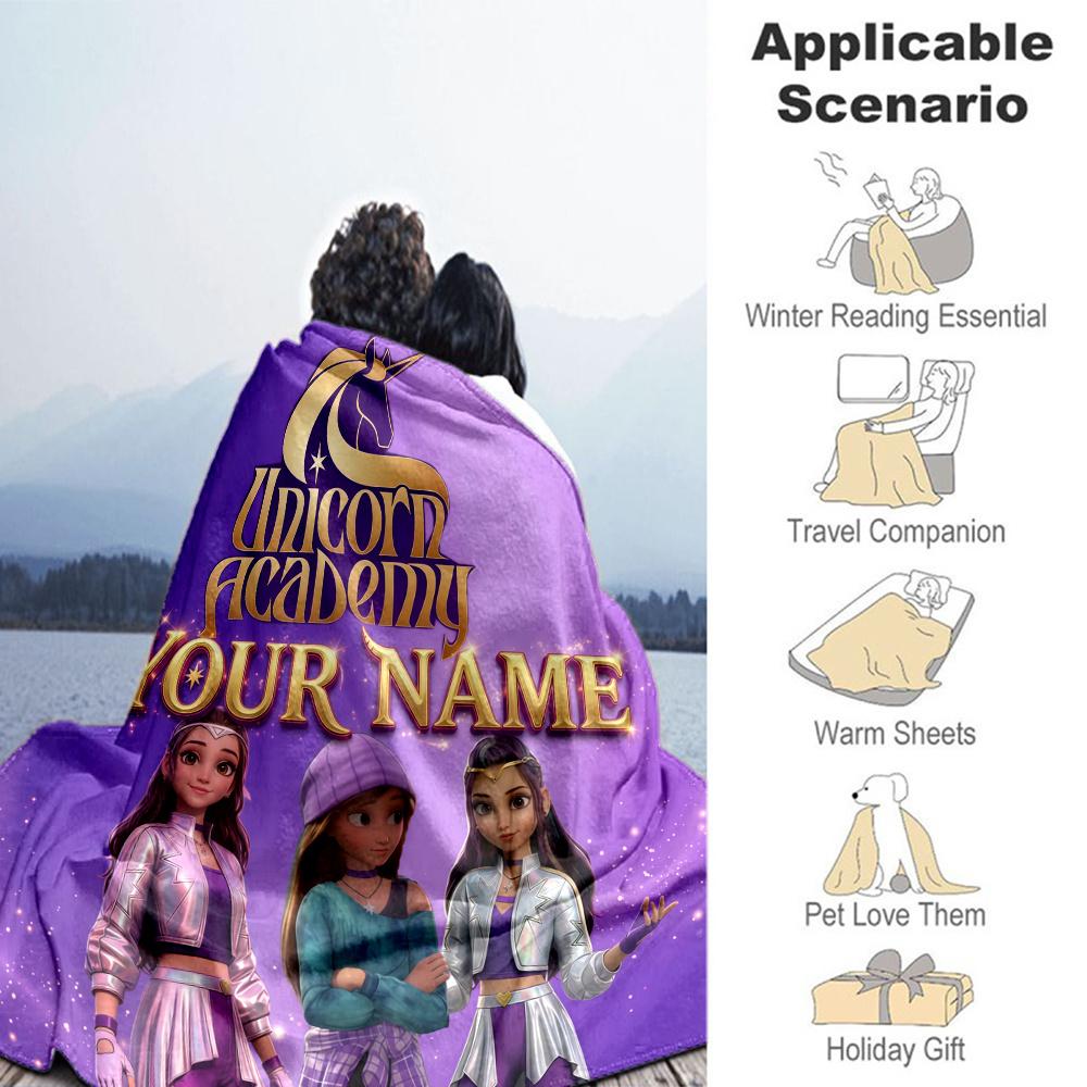 1PC Unicorn Academy Custom Name Patterned Flannel Blanket Suitable For All Seasons For Home Decor Warmth And Comfort Gifts Holiday Present