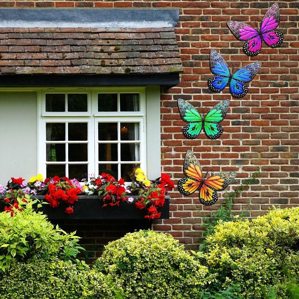 Hanging Ornament Yard Decoration Butterfly Metal Art Sculpture Home Outdoor Iron Art Owl Vintage Garden Fence Decor