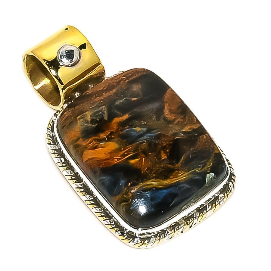 

Подвеска из натурального драгоценного камня Питерсит из стерлингового серебра 925 пробы, двухцветная, 1,25 дюйма, f4Y09