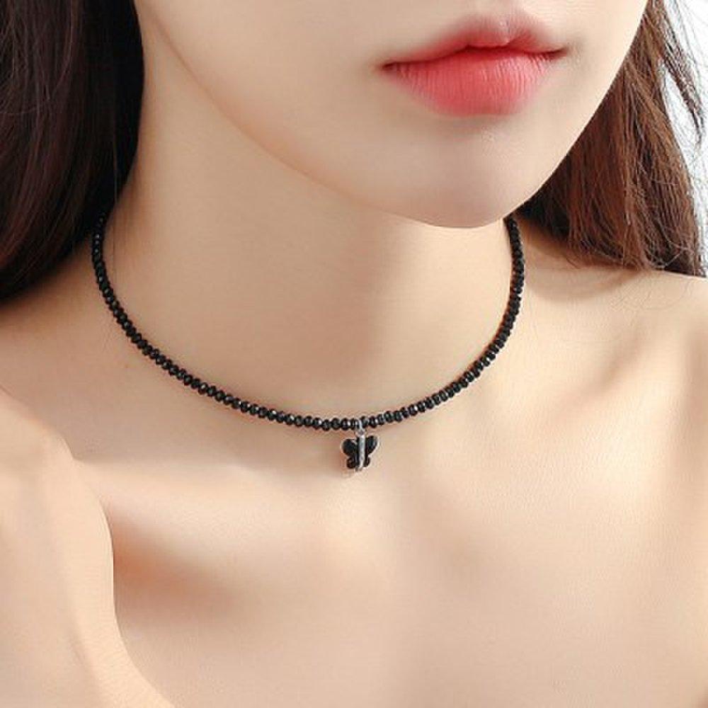 Black and white butterfly bead necklace