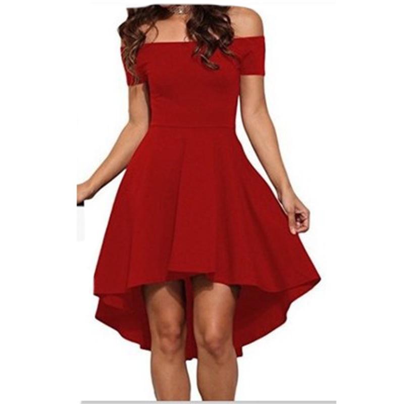 Elegant Women Short Sleeve Off Shoulder High Low Skater Cocktail Formal Dress