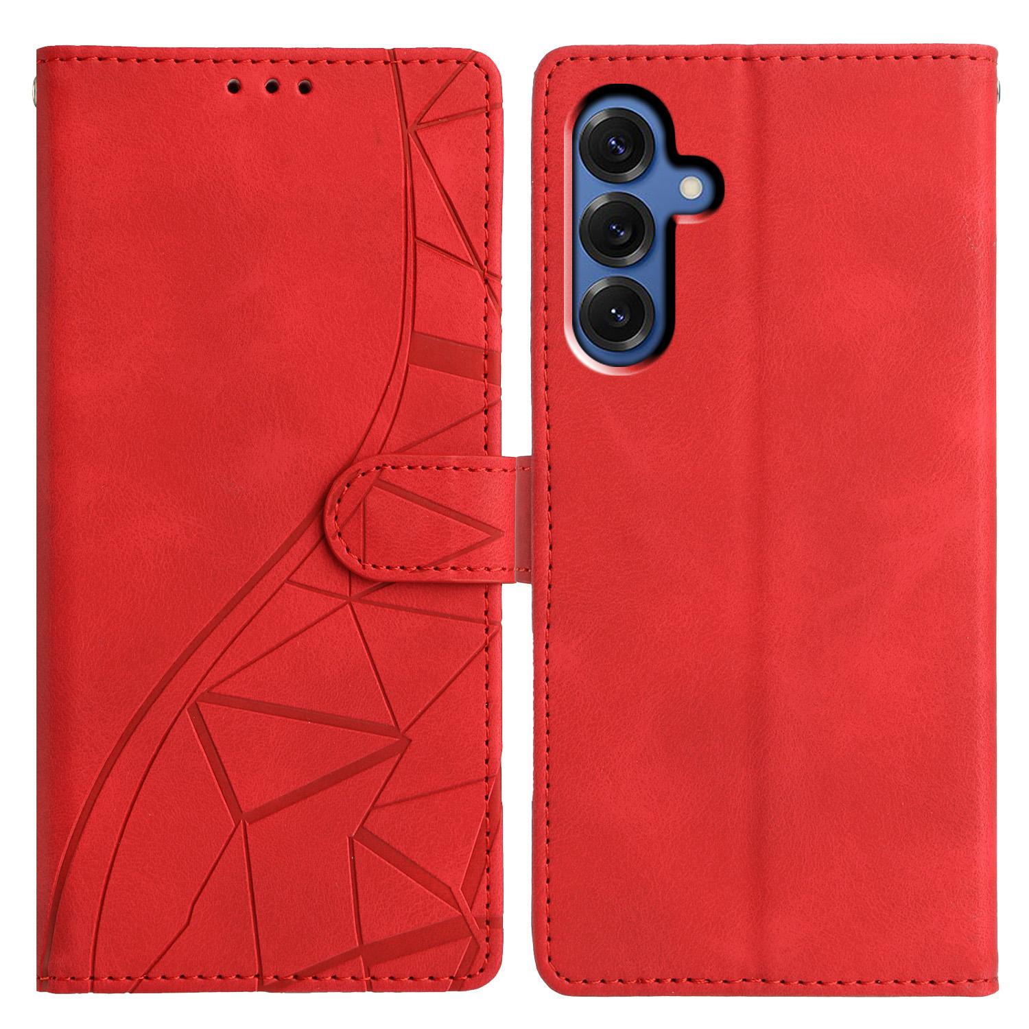 

For Samsung Galaxy S25+ Case Wallet Stand Imprinted Triangle Pattern Leather Phone Flip Cover E
